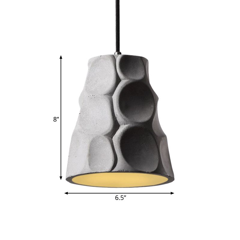 1 iluminación colgante de luz con tono de concreto de cono en estilo nórdico de techo colgante gris