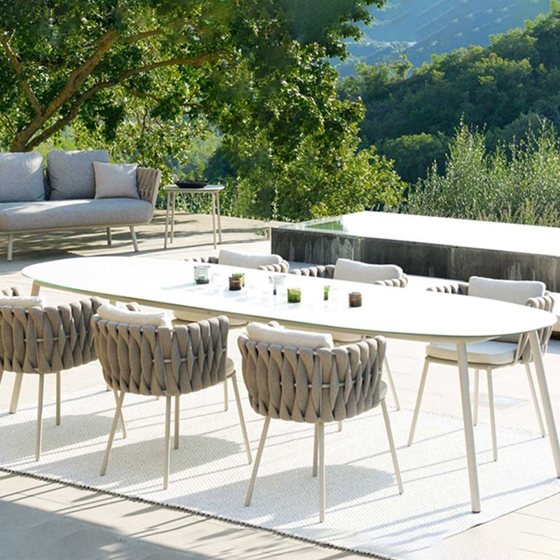 Boho 1/5/7 Pcs Dining Table Set Stone Table with Chairs for Patio