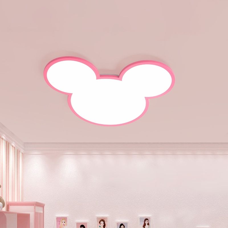 Acrylic Mouse Head Ceiling Light Cartoon LED Flush Mount Lighting Fixture in Pink