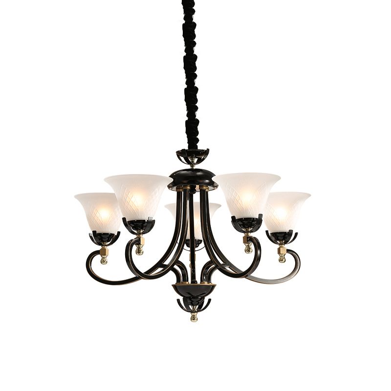5/8-bulb uitlopende plafond Kroonluchter Retro Black Cream Glass Hanglampverlichting voor restaurant