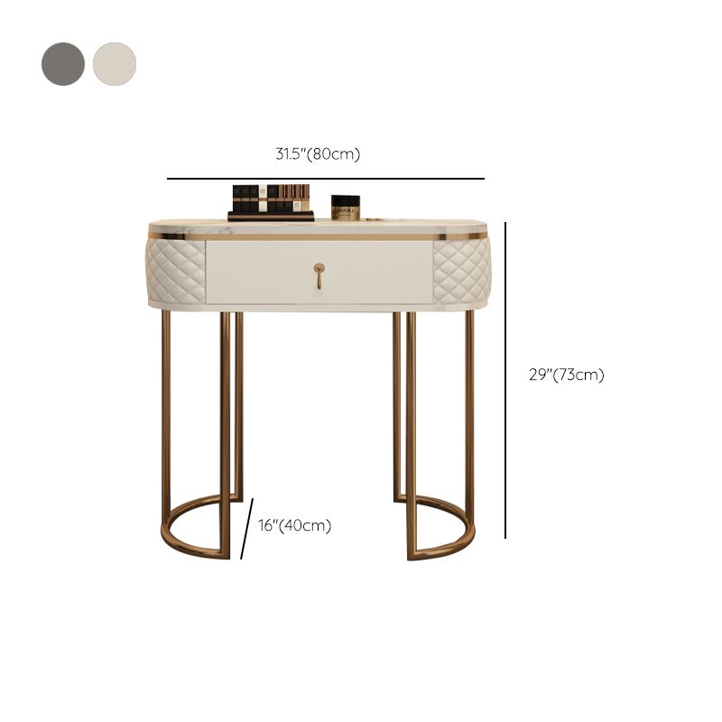 Luxurious Metal Make-up Vanity Stone Top Dressing Table Stool Set with Lighted Mirror