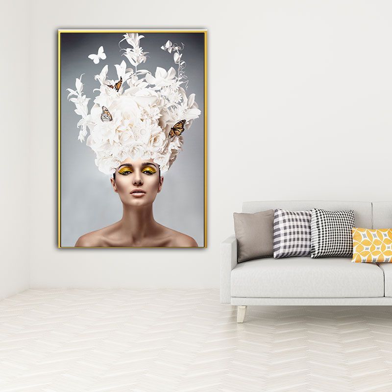 Woman Face and Butterflies Canvas Print Glam Textured House Interior Wall Art Decor