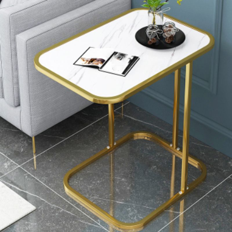 Glam Black/White Wood Side Table Stainless Steel Frame End Table