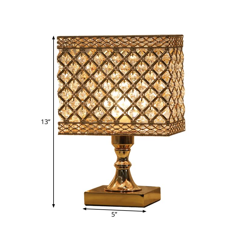 Gold Geometry Reading Light with Grid/Dot Design Modernist 1-Light Crystal Encrusted Nightstand Lamp for Bedside