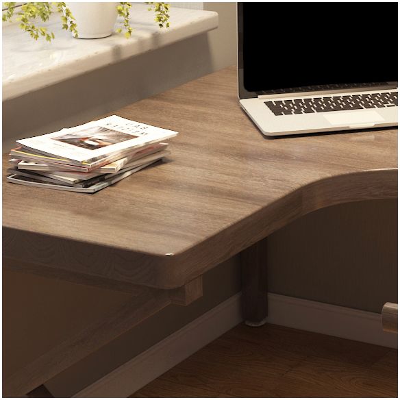 Modern Style Wooden Writing Desk L-Shape Office Table with 3-Legs in Brown