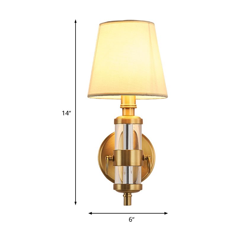 Fabric Shade Brass Sconce Lighting Barrel 1 Light Vintage Wall Mounted Lamp Fixture for Bedroom