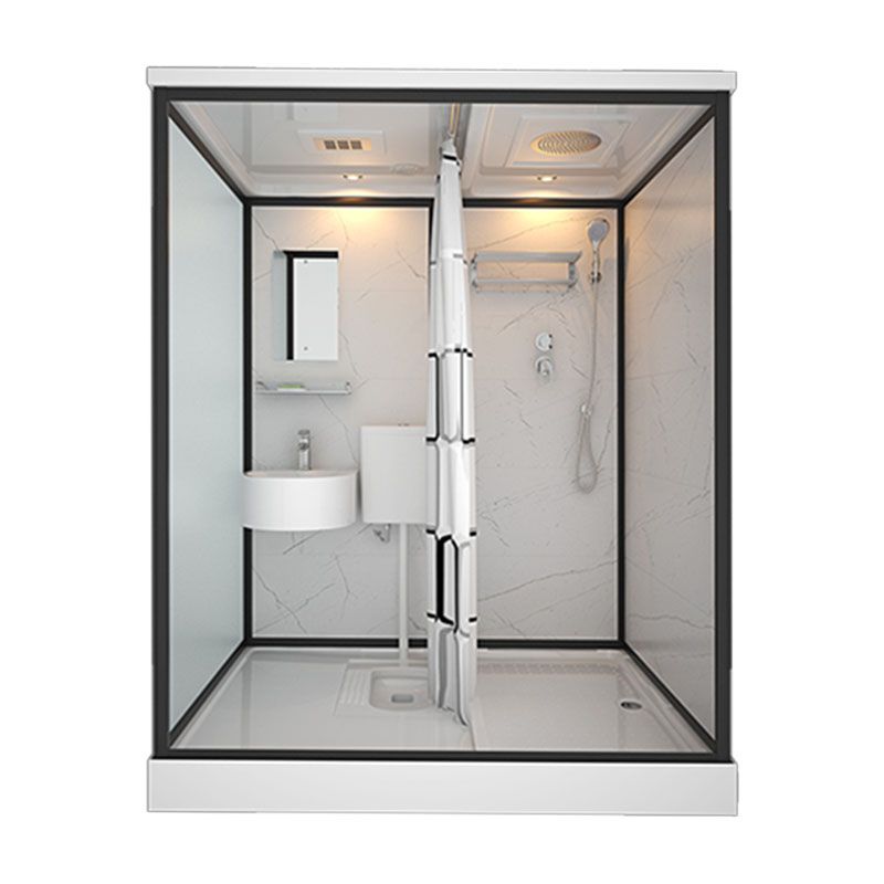 Frosted Tempered Glass Framed Shower Stall with White Base and Towel Bar