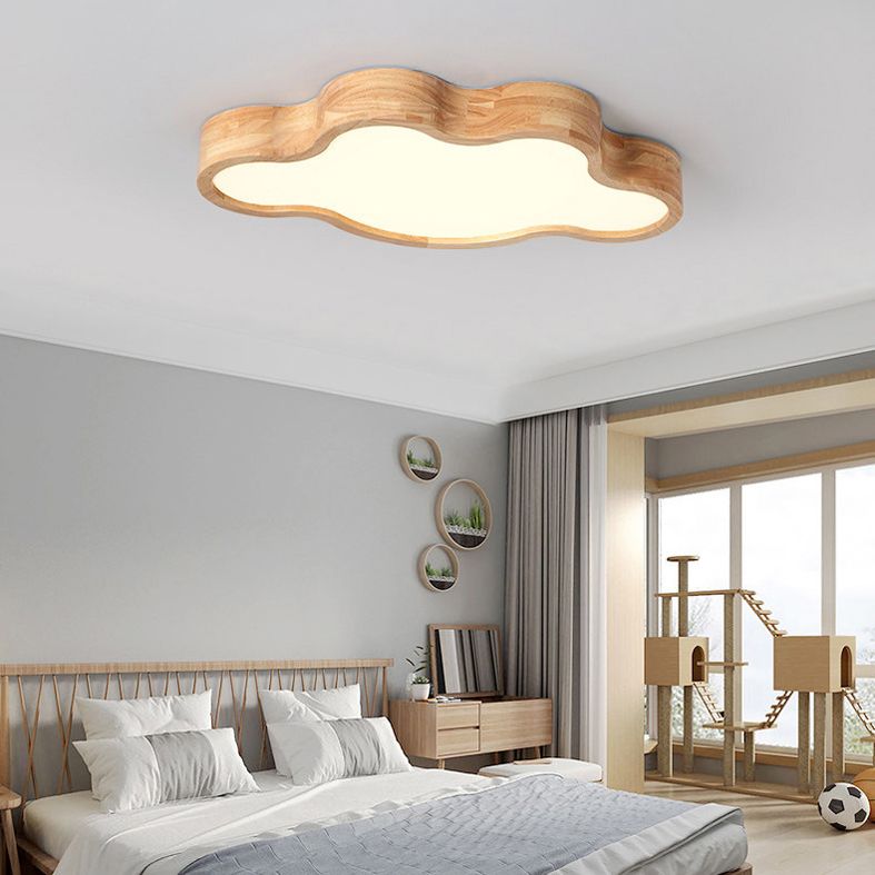 Log Color LED Ceiling Light in Modern Creative Style Wooden Cloud Flush Mount with Acrylic Shade