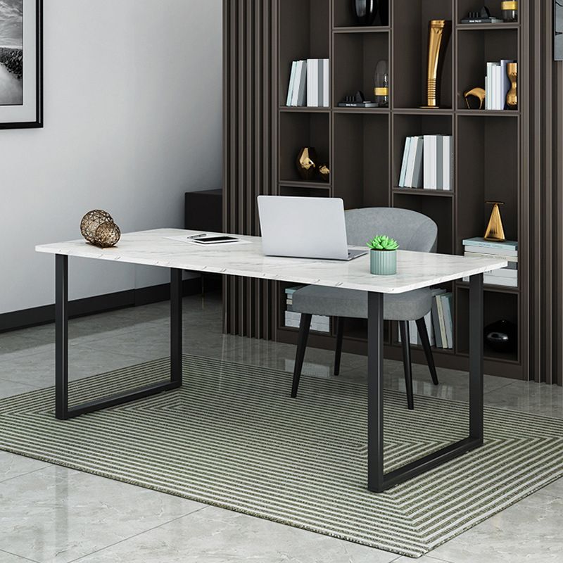 Rectangular Office Desk with Metal Legs Marble Mirrored Writing Desk