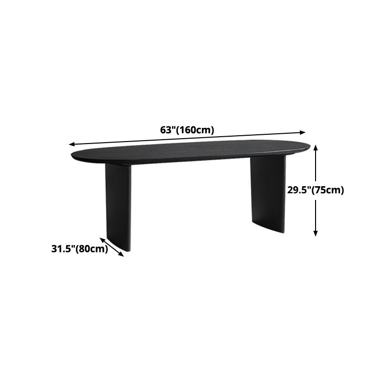 Ovaal dubbele voetstuk moderne eettafel zwarte vaste tafel met massief hout