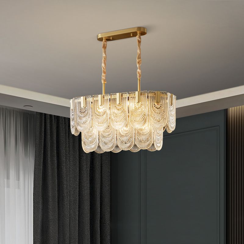 Modern Metal Pendant Light Oval Shape Island Light with Glass Shade for Living Room