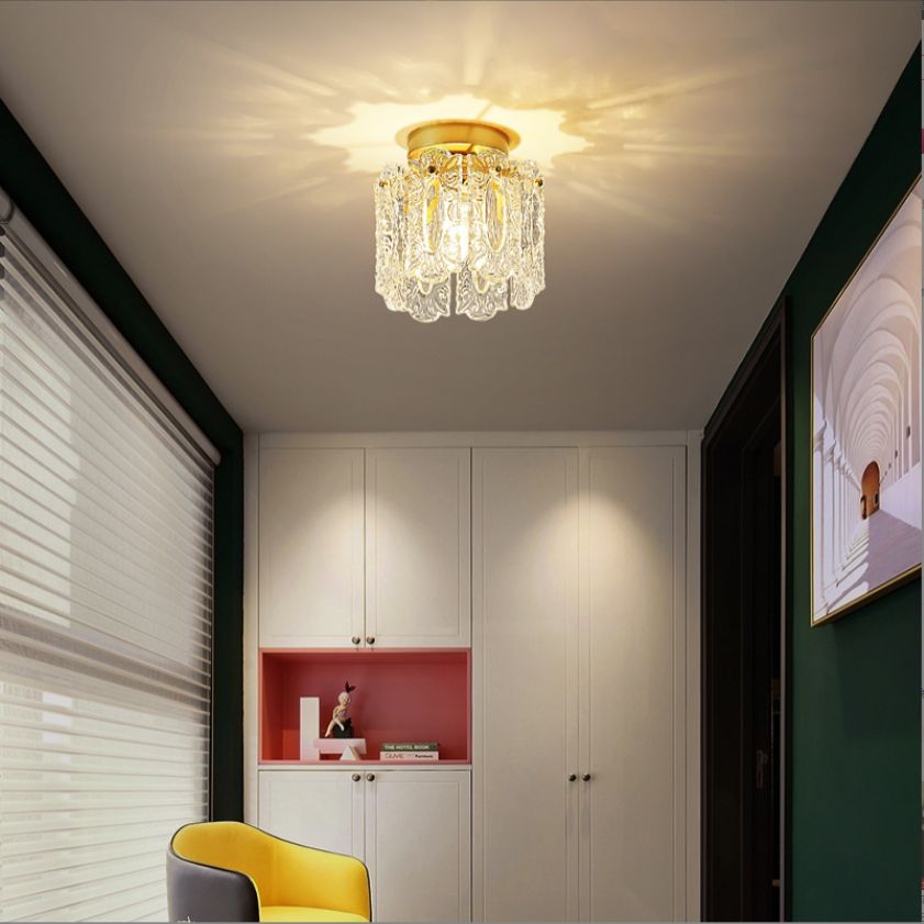 Gold Cylinder Ceiling Mounted Fixture Modern Style Glass Ceiling Light Fixture