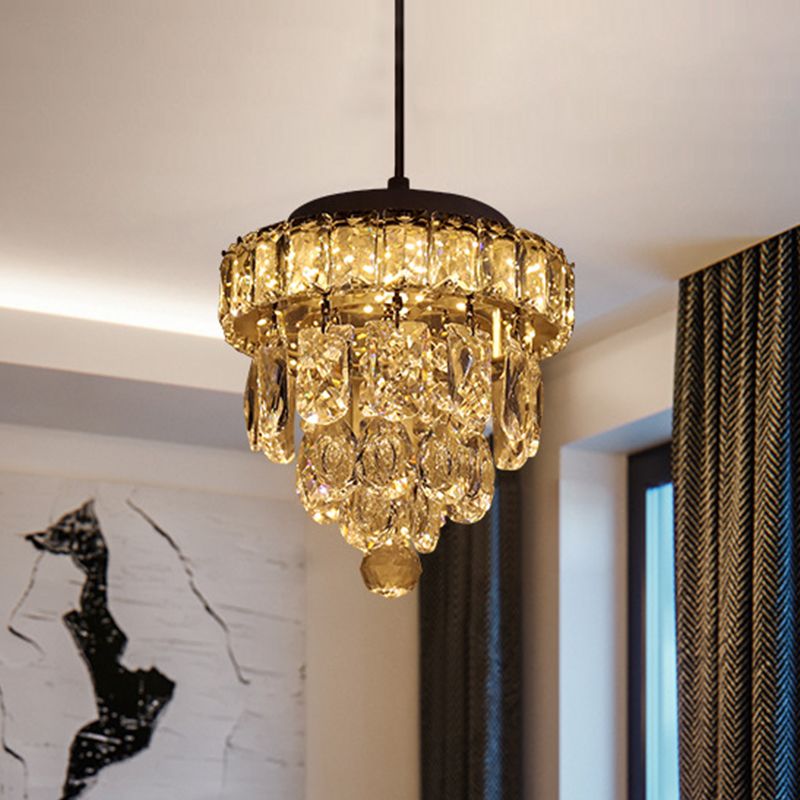 1-Light Pendant Lighting Modern 5-Tier Tapered Mini Clear Crystal Suspension Lamp