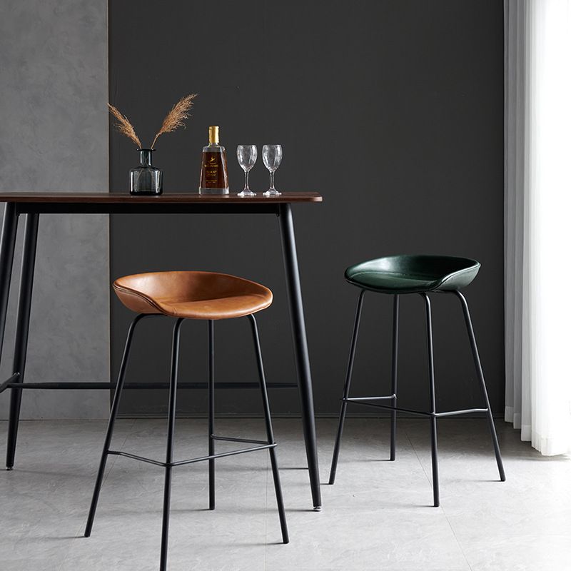 Contemporary Metal Barstool Leather Fabric Counter Stool with 4 Legs