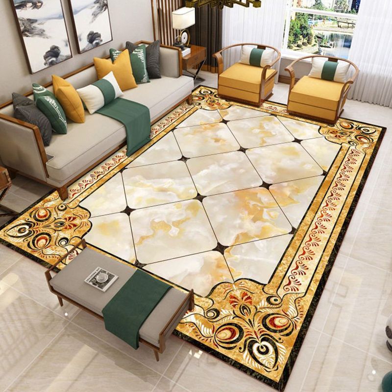 Yellow Tone Glam Area Carpet Polyester European Printing Indoor Rug Easy Care Carpet for Living Room