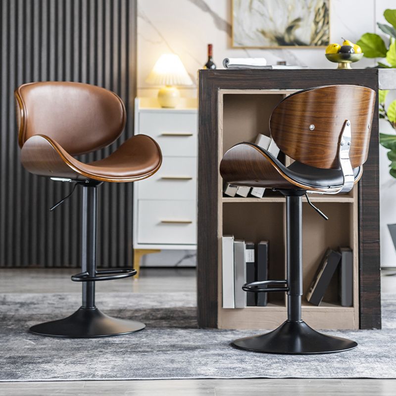 Modern Swivel Footrest Bar Stool Metal Backrest Indoor Counter Stool with Wood Seat