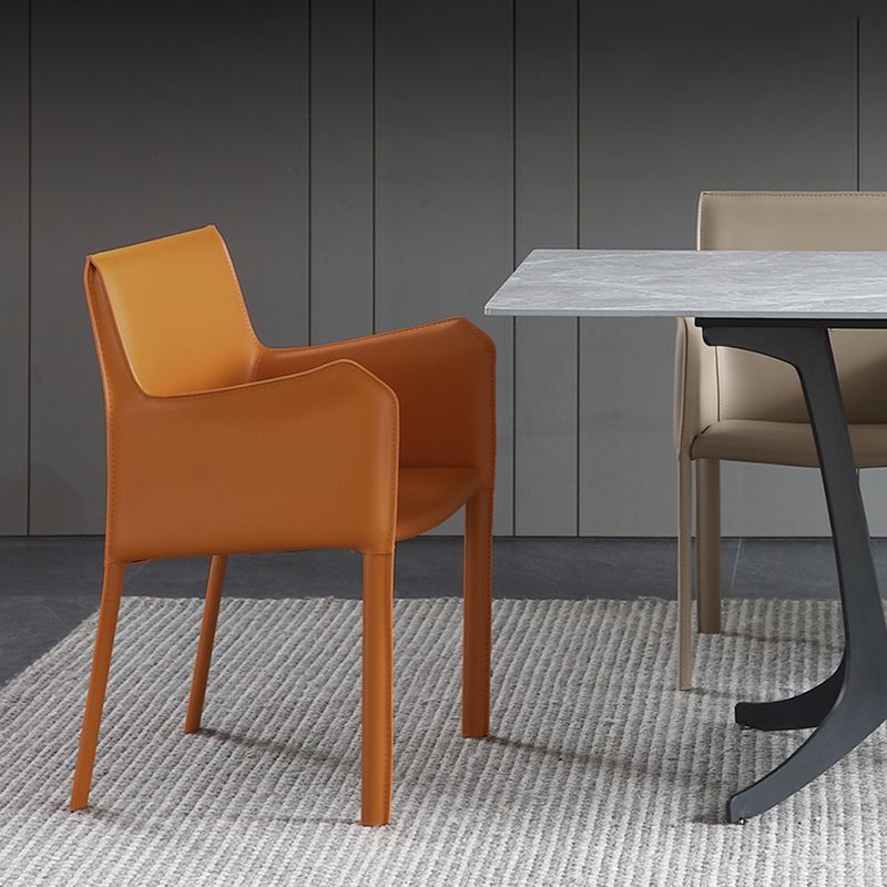 Chaises de salle à manger modernes en métal avec accoudoirs en cuir pour restaurant (Ensemble de 2)