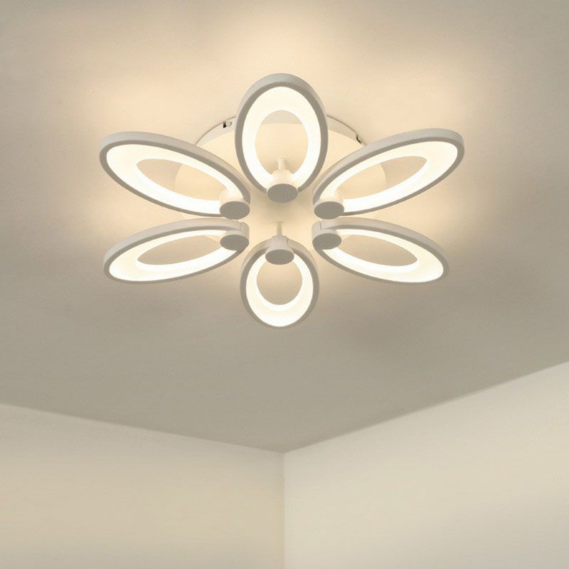 Elliptical LED Semi Flush Mount Modern Acrylic White Flushmount Ceiling Light for Living Room