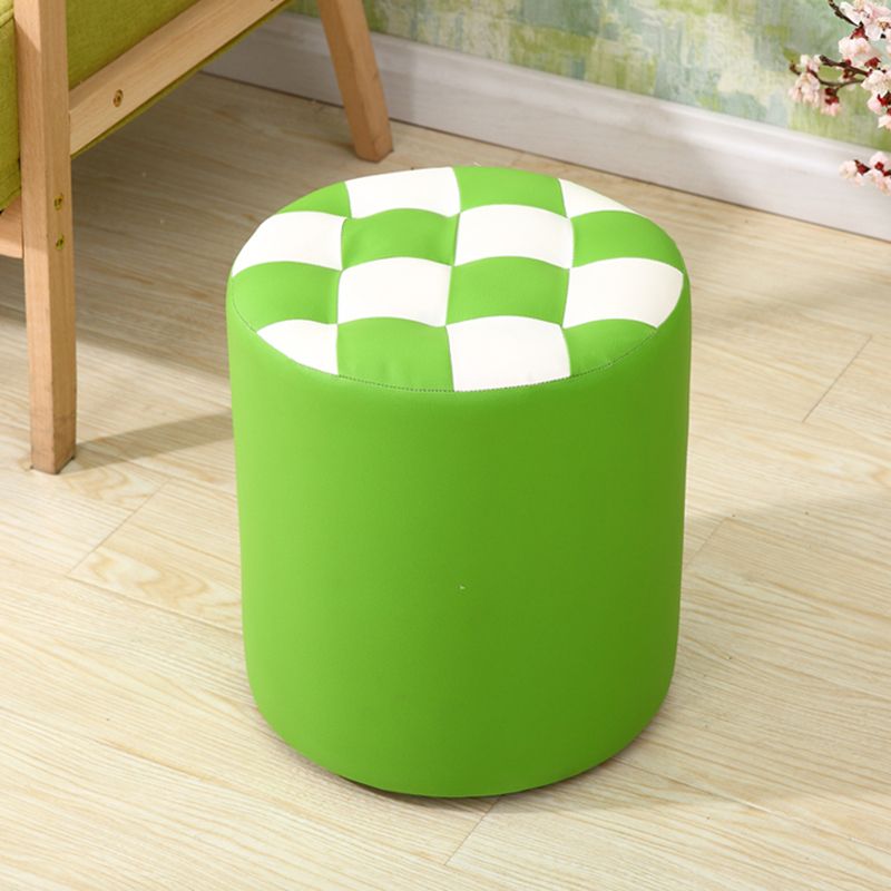 Ottoman Round Faux Leather Plaid Print Modern Tufted Tufted Ottoman