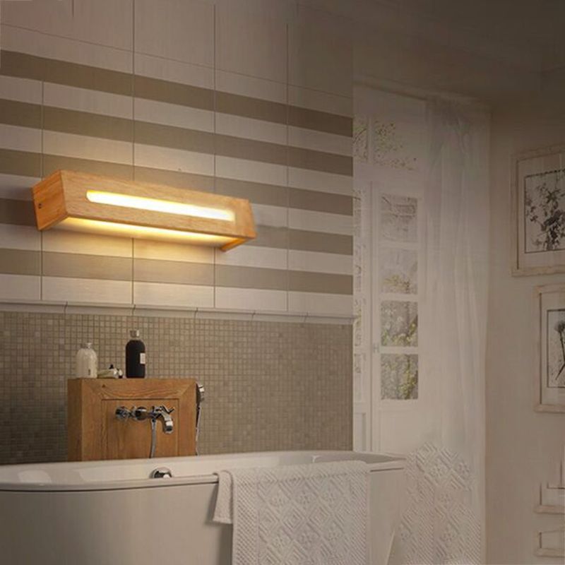 Square Shape Wood Wall Light Modern Style 1 Light Wall Mount Light in Brown