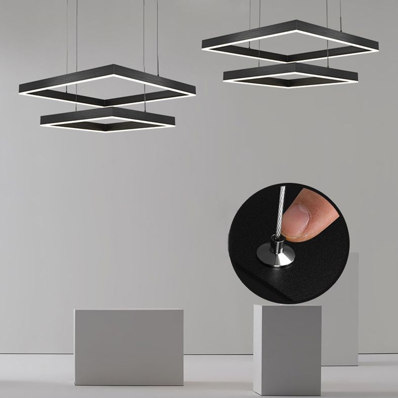 Metal Squared Pendant Lighting Fixture Modern Style LED Black Hanging Chandelier