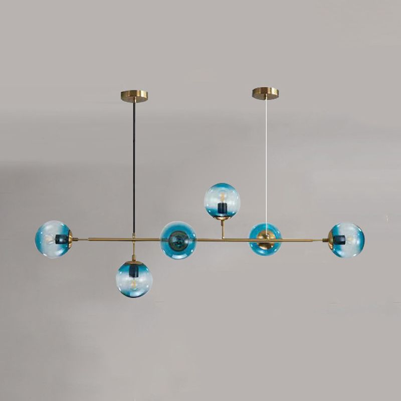 Linear Pendant Lighting Minimal Glass 6 Lights Chandelier Lighting in Black