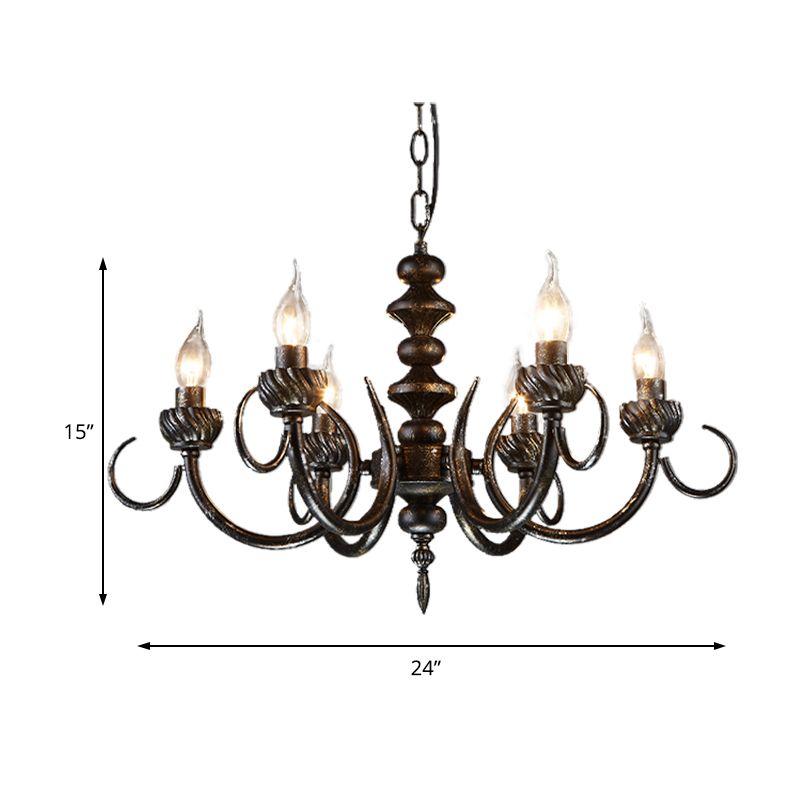 6 Lights Branch Chandelier Lighting Rustic Antique Black Metal Pendant Light Fixture for Living Room