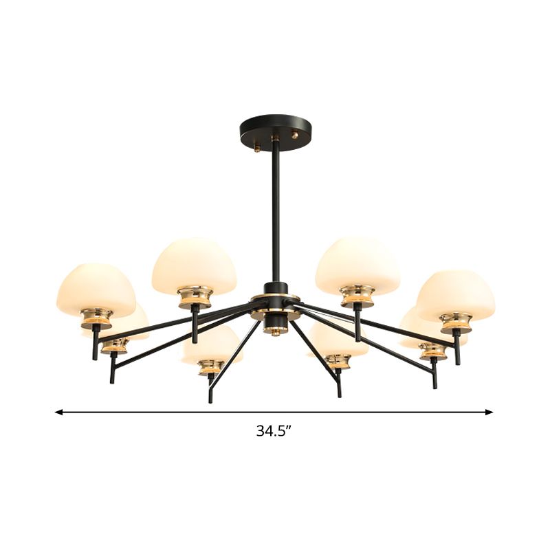 8 Heads Urn Chandelier Light Modern Opal Frosted Glass Ceiling Suspension Lamp in Black and Gold