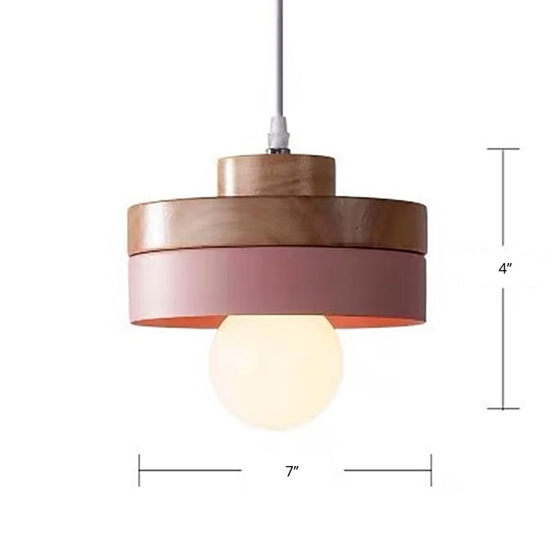 Wood Geometry Hanging Ceiling Light Contemporary 1-Light Metallic Suspension Lighting for Dining Room