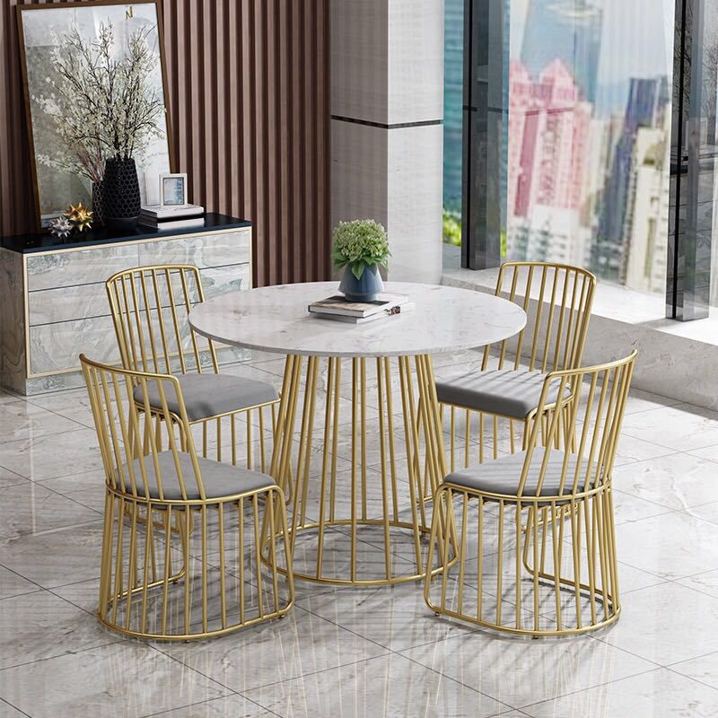 Modern 1/5 Pieces Dining Set Round Stone Dining Table for Milk  Tea Shop