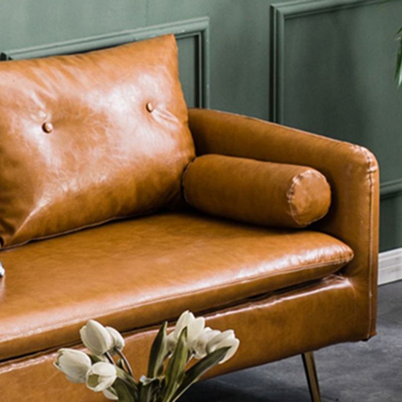 Glam Sofa with 2 Pillows Square Arm Faux Leather Living Room Seating