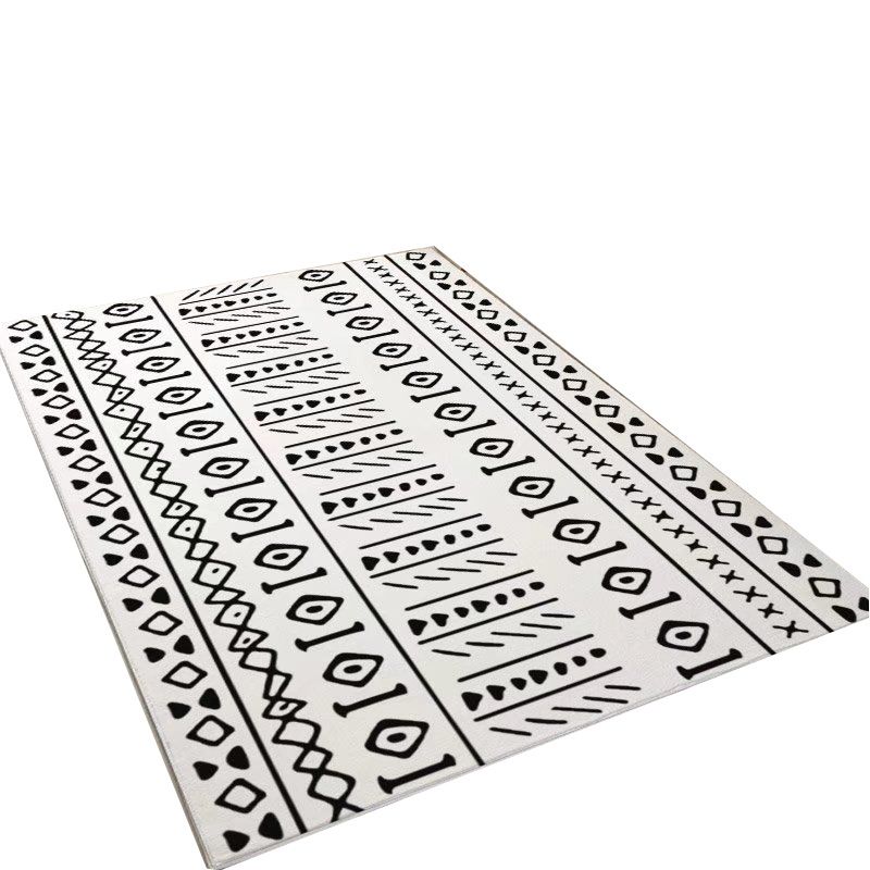 White Modern Rug Polyester Pattern Rug Stain Resistant Rug for Living Room
