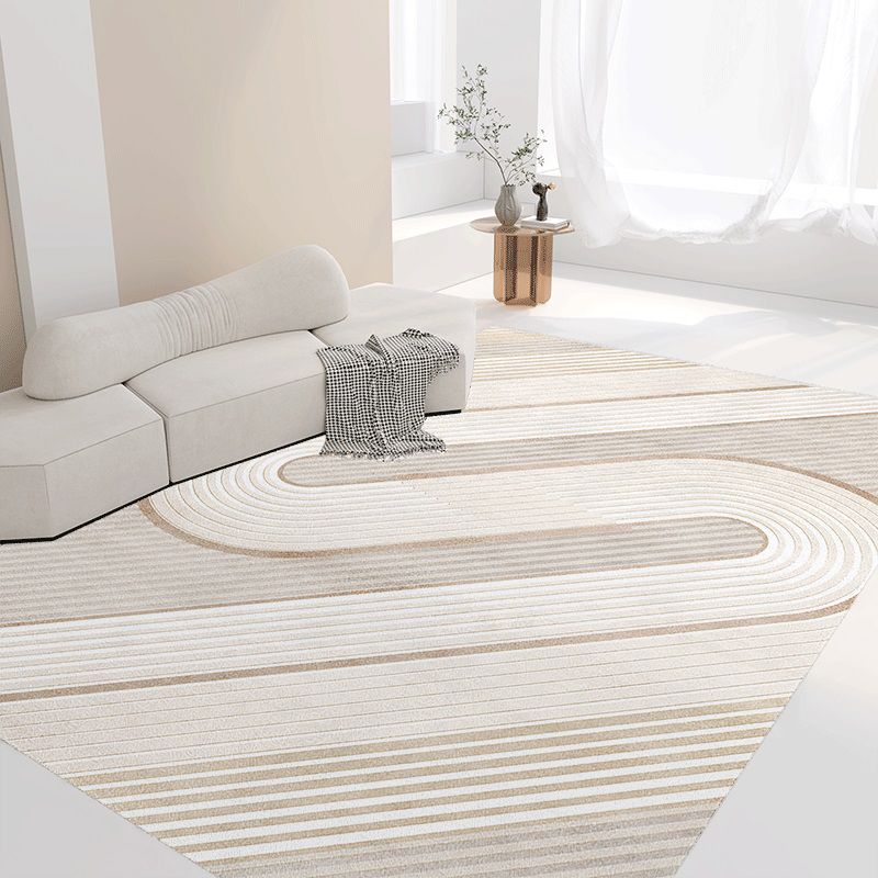 Light Brown Stripe Carpet Polyester Modern Carpet Washable Carpet for Living Room