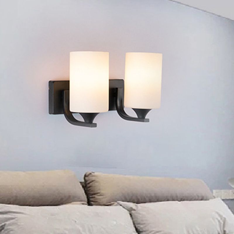 Modern Vanity Lighting Glass Shade Wall Light Fixture in Black for Bathroom