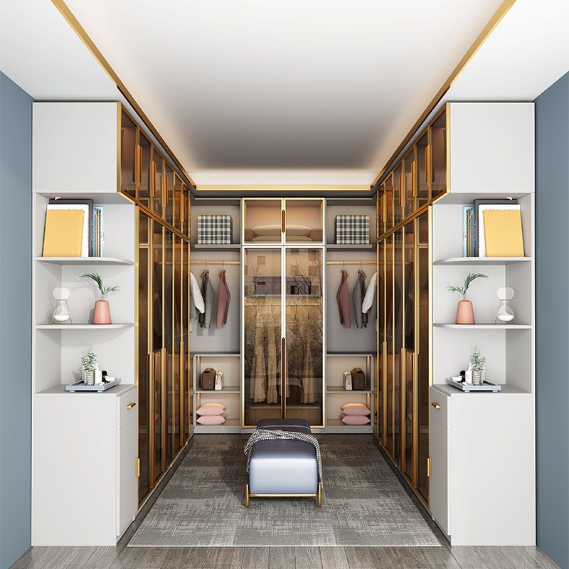 Modern Style Glass Wardrobe Bedroom Wardrobe Closet with Drawer