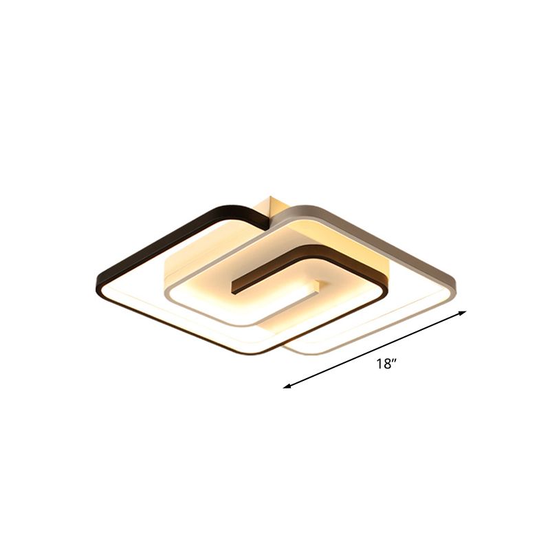 Acrylic Interlaced Square Ceiling Mount Modernist Black and White LED Flush Mount Lighting for Bedroom, 18"/21.5" Wide