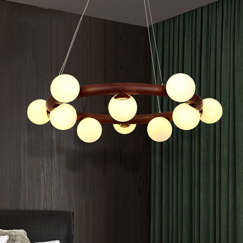 Zeitgenössische Bauernhaus Holzlampe Decke hängende Licht mit Glasschatten