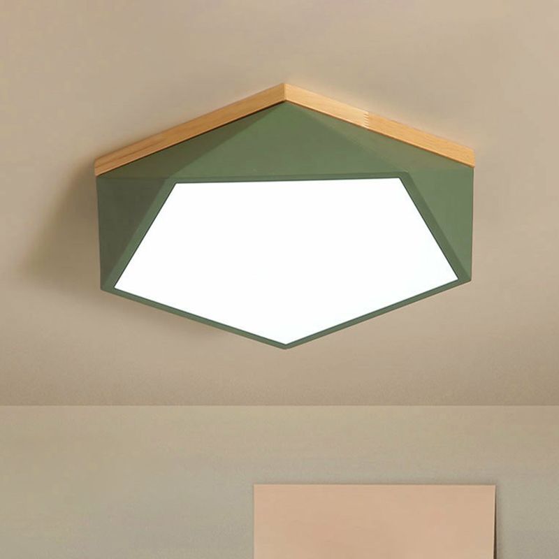 Chambre à coucher à coucher du Pentagone Flush Light Metallic Macaron DEL Flush Ceiling Light Fixture with Wooden Canopy