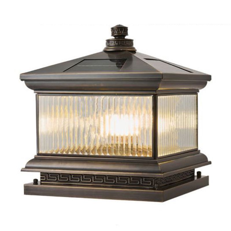 Rectangle Shape Metal Solar Pillar Lamp Modern Outdoor Waterproof Light in Bronze