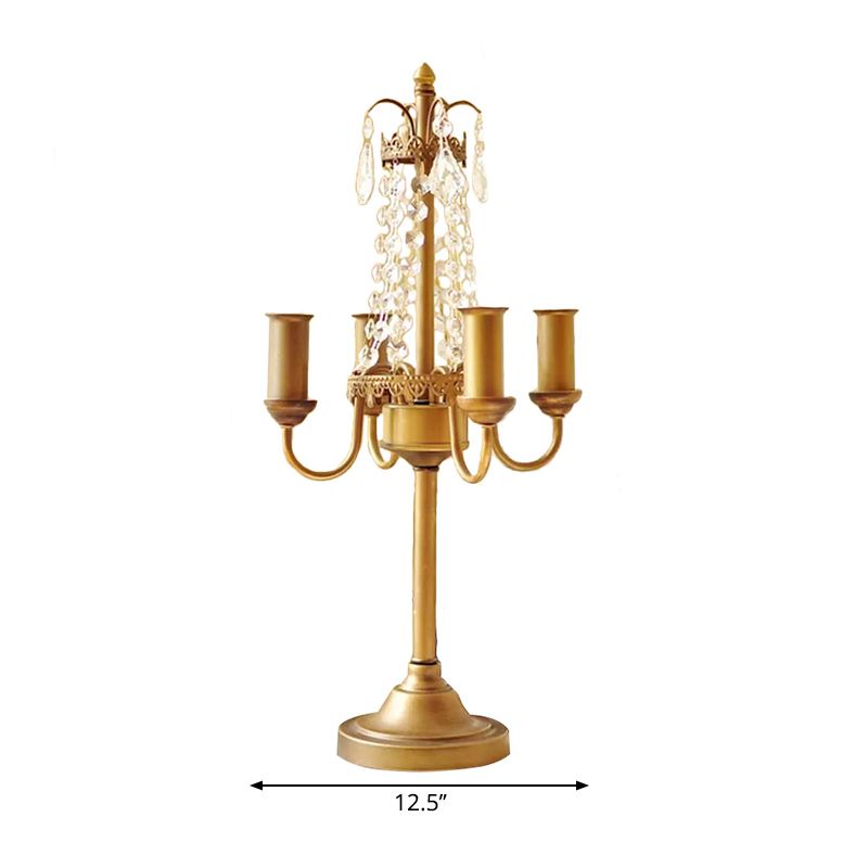 Lampada da tavolo a candela per soggiorno con lampada da tavolo in stile tradizionale in metallo con perline di cristallo trasparente