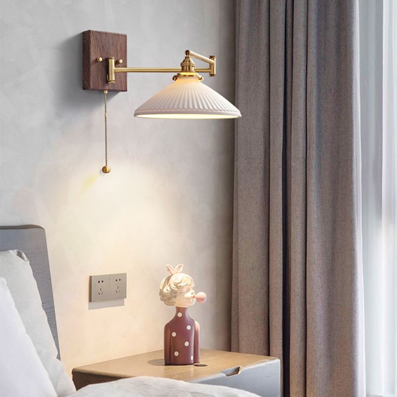 Arm Adjustable Wall Sconce 1-Light Modern Style Wall Mount Lamp with Ceramics Shade
