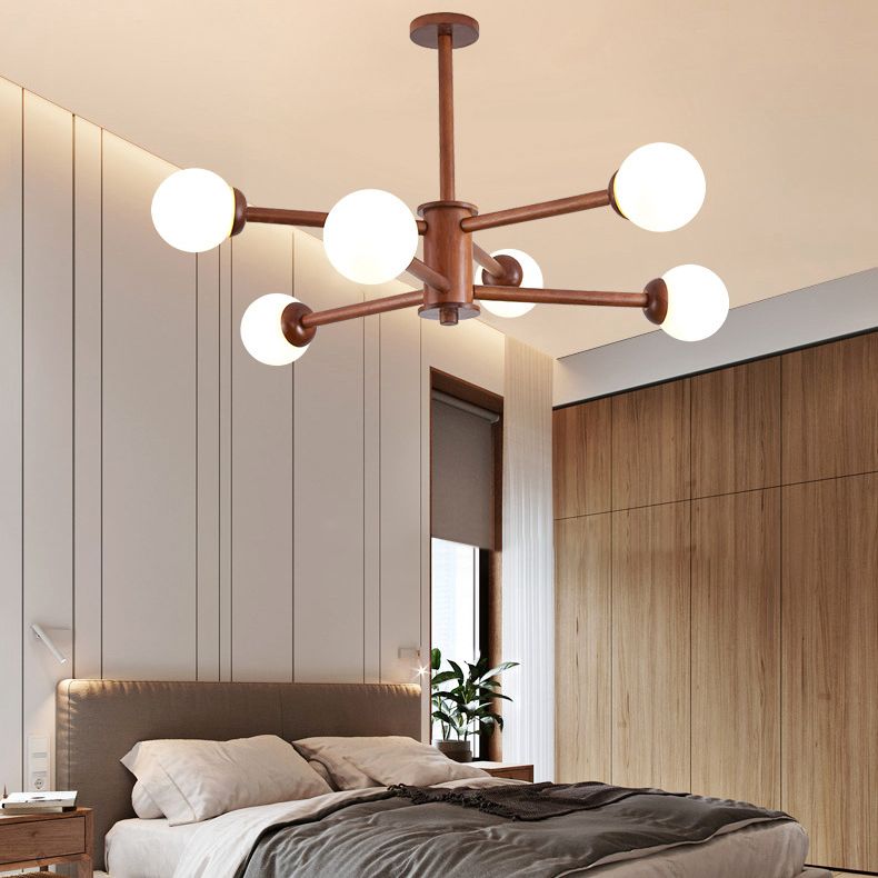 Luce a sospensione Sputnik Color Sputnik in moderna luce del soffitto in legno in stile creativo con tonalità di vetro opale