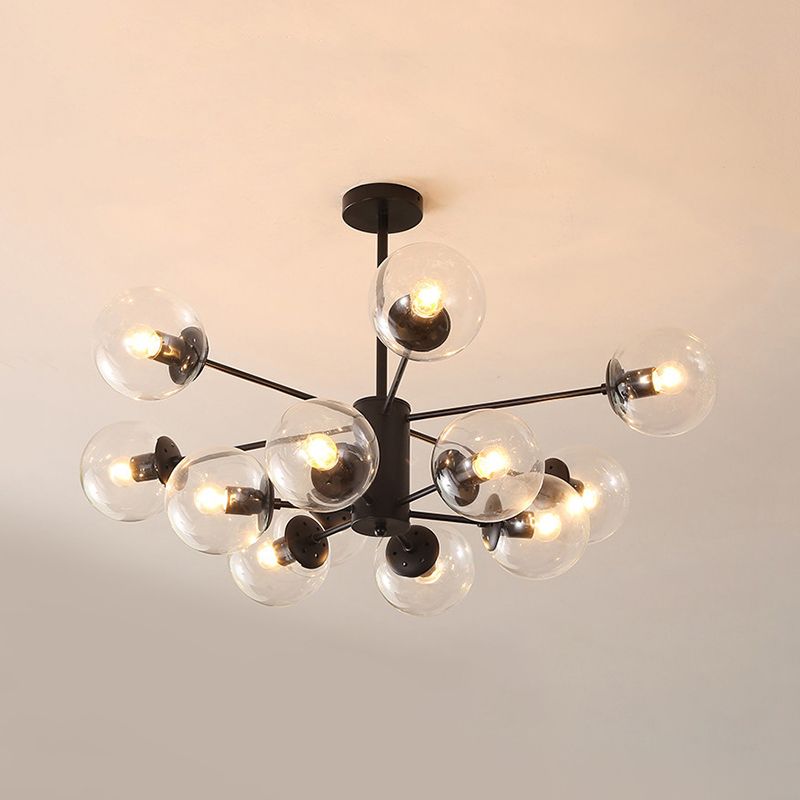 Amber/Blue/Clear Glass Spherical Chandelier Light Post Modern 6/8/10 Lights Black Pendant Lamp for Bedroom
