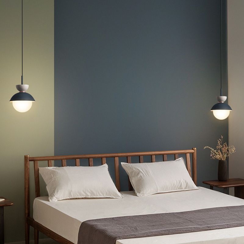 Style macaron nordique suspendu léger 1 clair en métal grosté lait blanc en verre ombre pendentif pour la chambre à coucher de la salle à manger