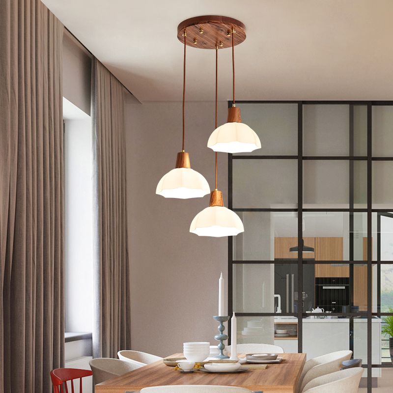 Plafond pendentif dôme Light de style contemporain en bois blanc d'éclairage pendentif blanc