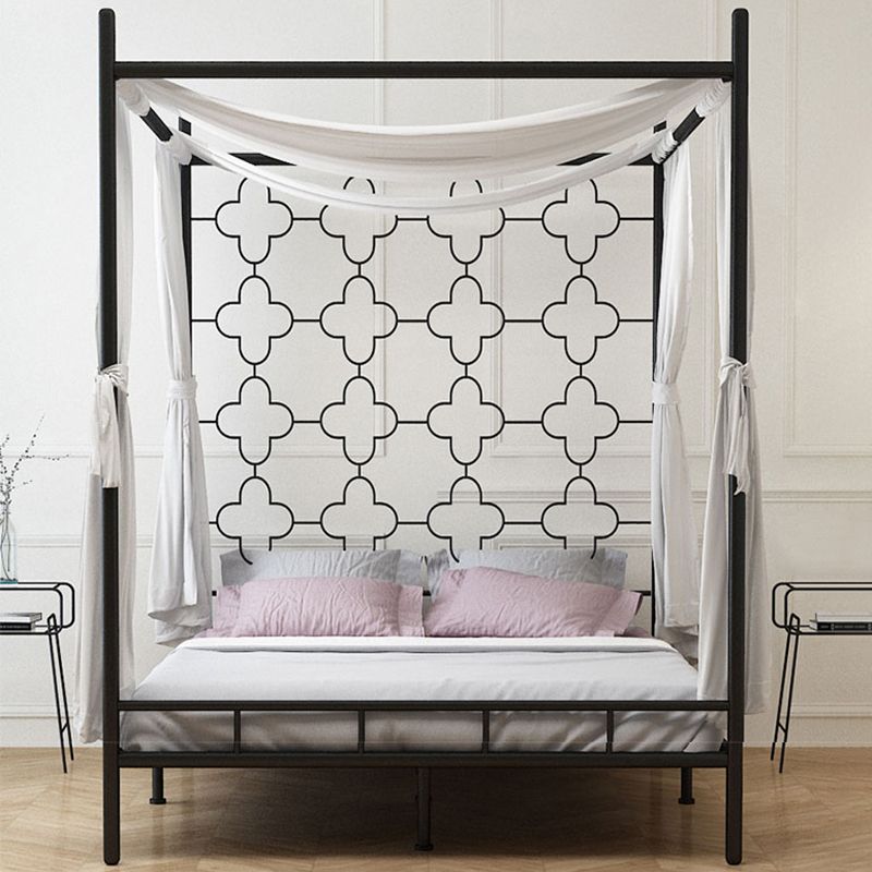 Metal Bed Frame Glam Canopy Bed With Headboard and Footboard