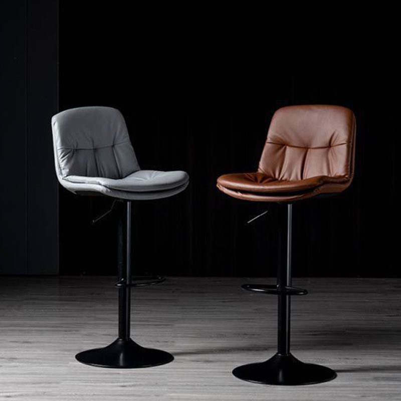 Modern Metal Barstool Faux Leather Footrest Stool Adjustable in Matte Finish