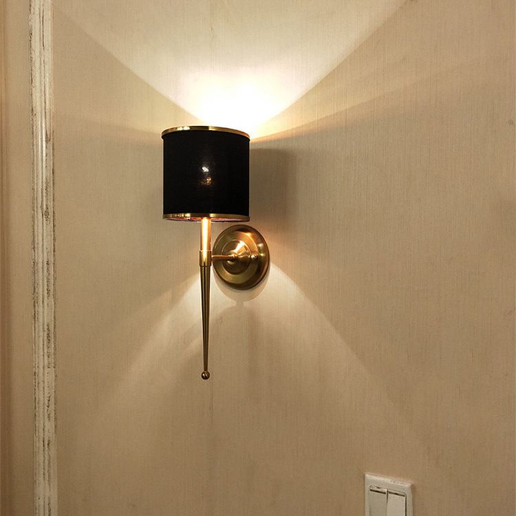 American Messing Wandlauchzylinderwandleuchte mit natürlicher Sackleinen für Wohnzimmer