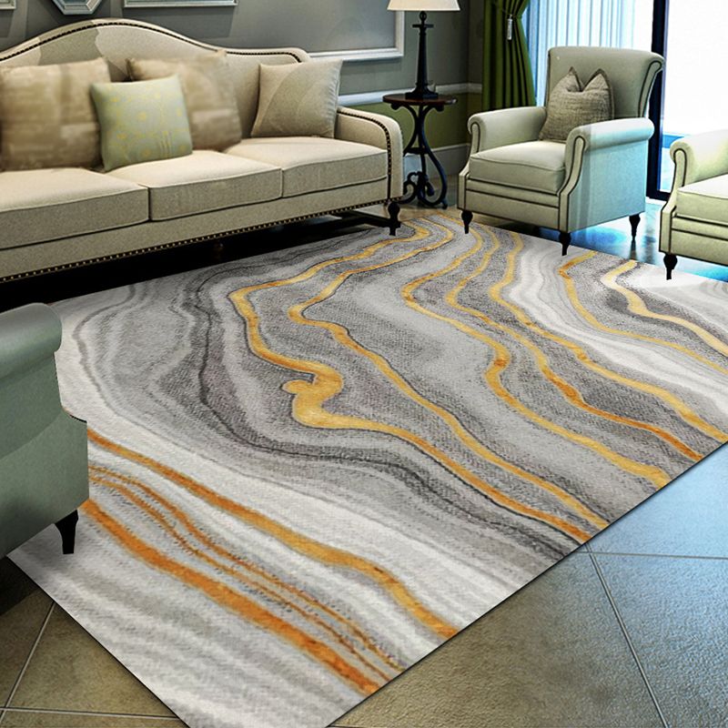 Blue Contemporary Rug Polyester Striped Rug Non-Slip Backing Rug for Living Room