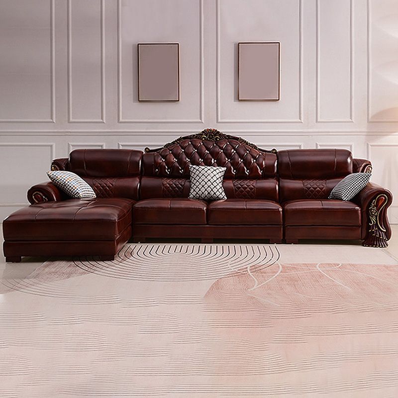 Genuine Leather Rolled Arm Sectional 36.22"High Camel Back Sofa, Dark Brown